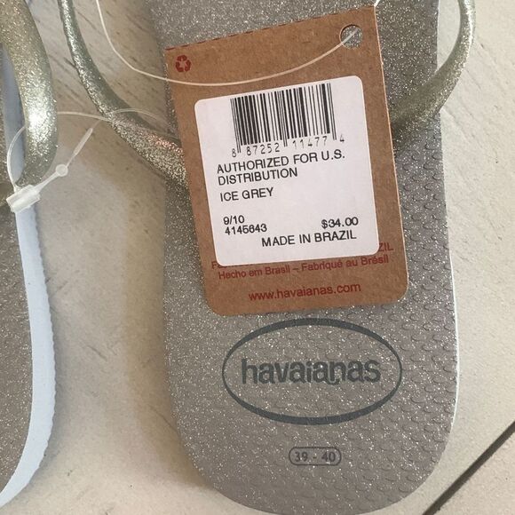 HAVAIANAS Silver Flip Flops Size 9 NWT - Picture 3 of 5